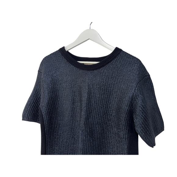 Tory Burch Womens XLarge Merino Wool Textured Knit Sweater Navy Metallic Blue - Picture 4 of 10